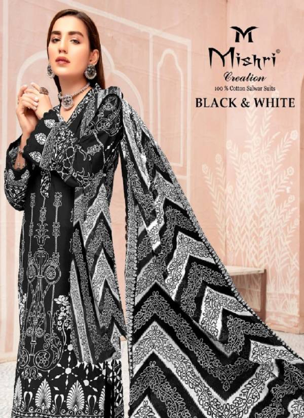 Mishri Black White Lalest Fancy Designer Black And White Heavy Cotton Print Karachi Dress Material
